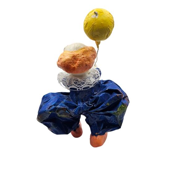 Vtg Mexico Folk Art Paper Mache Clown Figures 6.5" Creepy With Floating Balloon - Picture 4 of 7